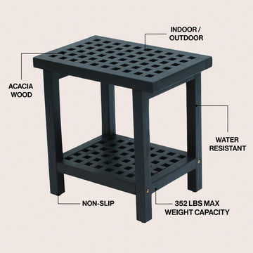 Armin 18.1" Modern Classic Grid Slat Solid Acacia Wood Indoor/Outdoor Shower Stool